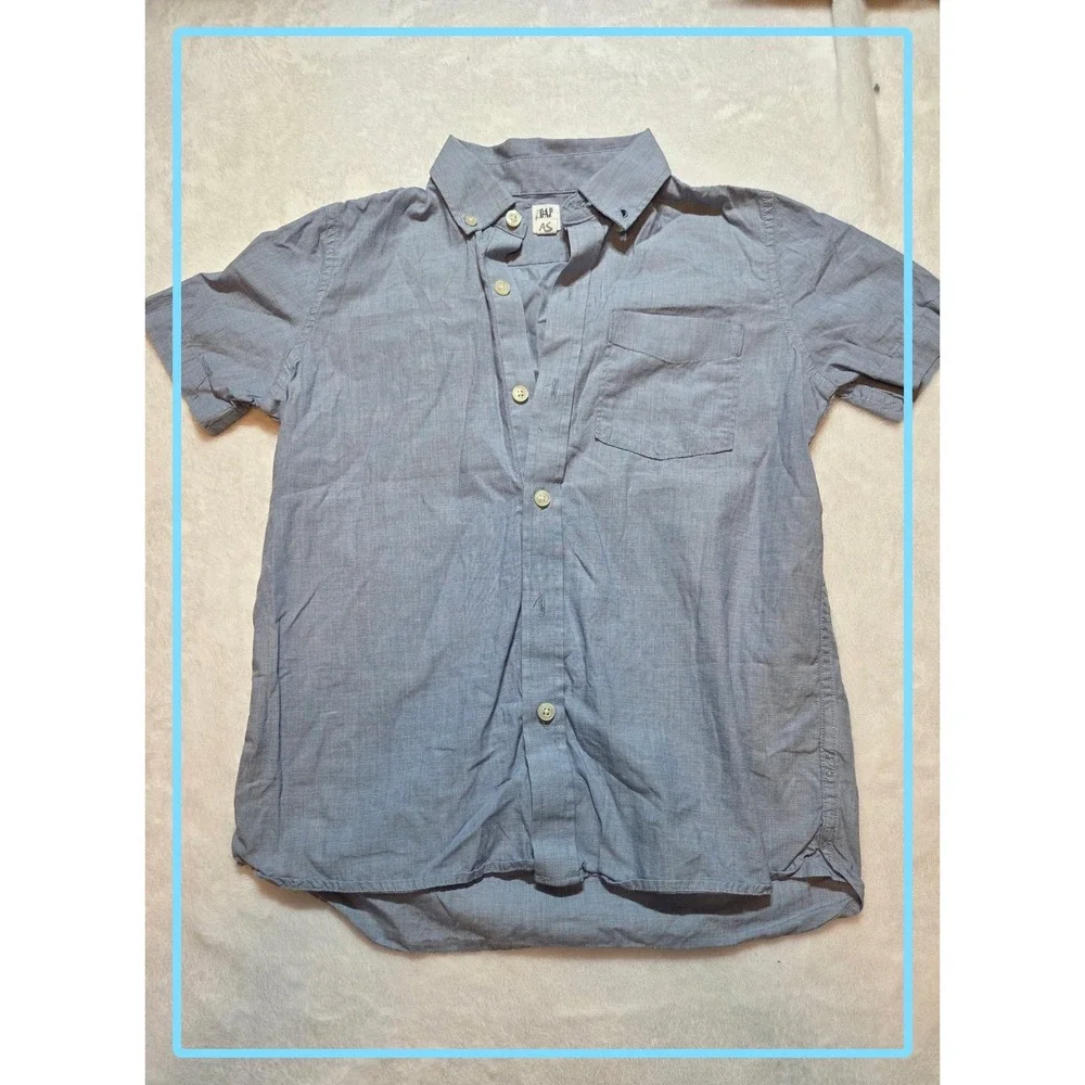 Gap Short Sleeve Button Down Kids Size M 8 Blue Excellent Chambray Cotton Shirt